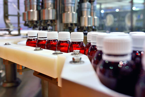 Close up of the oral solution pharmaceutical in production line.